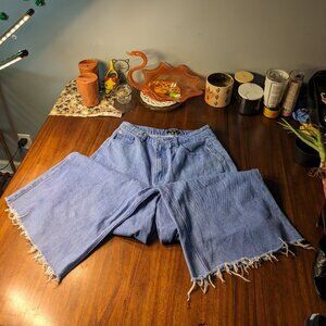 Missguided Womens Jeans, Size 10, High Waisted, Raw Hem, Wide Leg, Light Wash